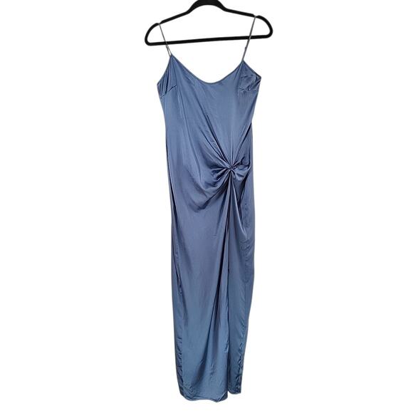 Skims Silk Sleep Slip Maxi Dress Small Artic Blue High Slit Ruched Sexy Evening - Picture 2 of 12